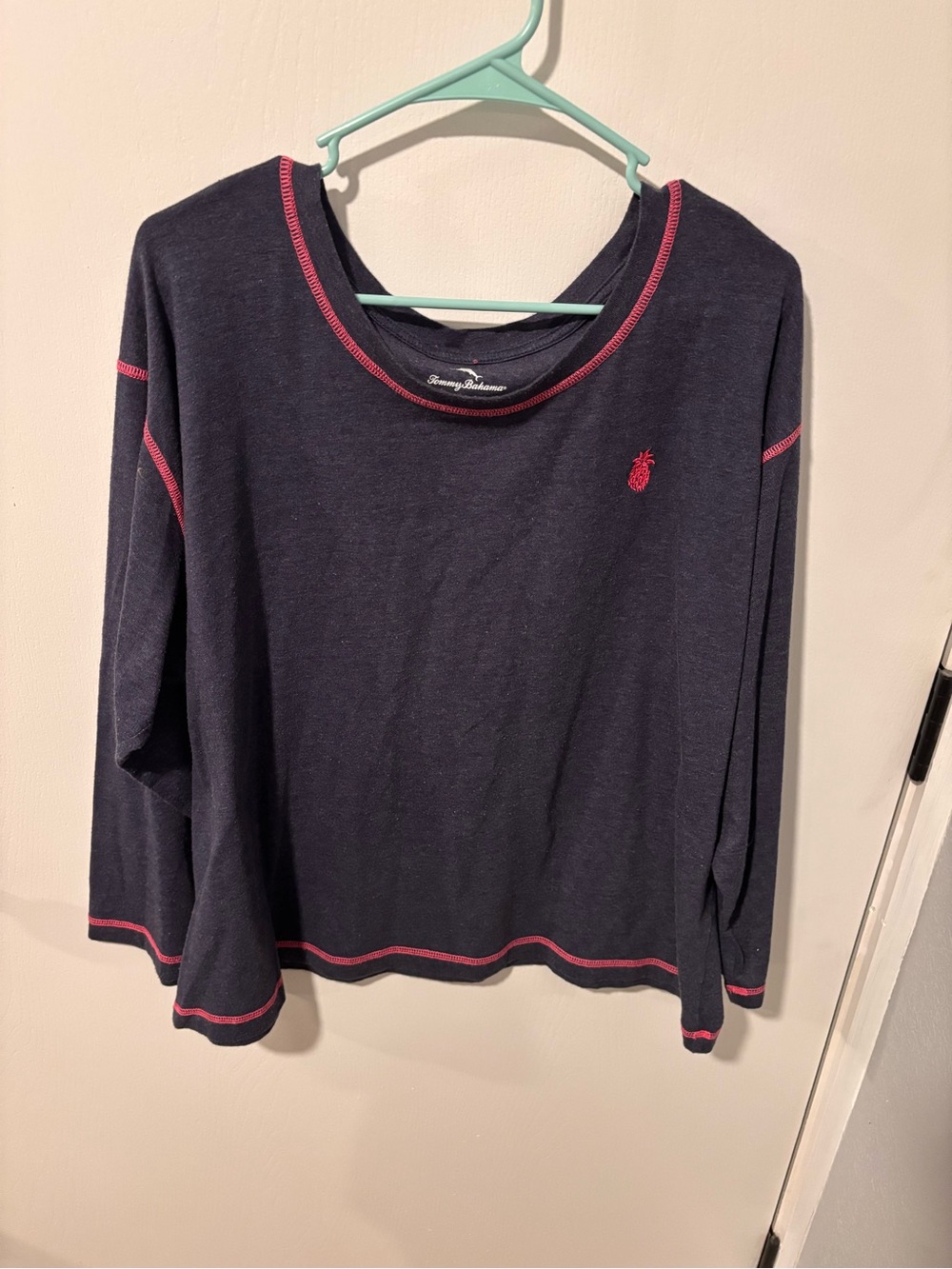 Tommy Bahama Navy Long-Sleeve Top with Pink Trim